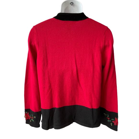 Serengeti Catalog Velvet Christmas Holly Holiday Cardigan Sweater Size Large - Picture 3 of 6